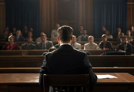 Avocat plaidant dans une salle d'audience